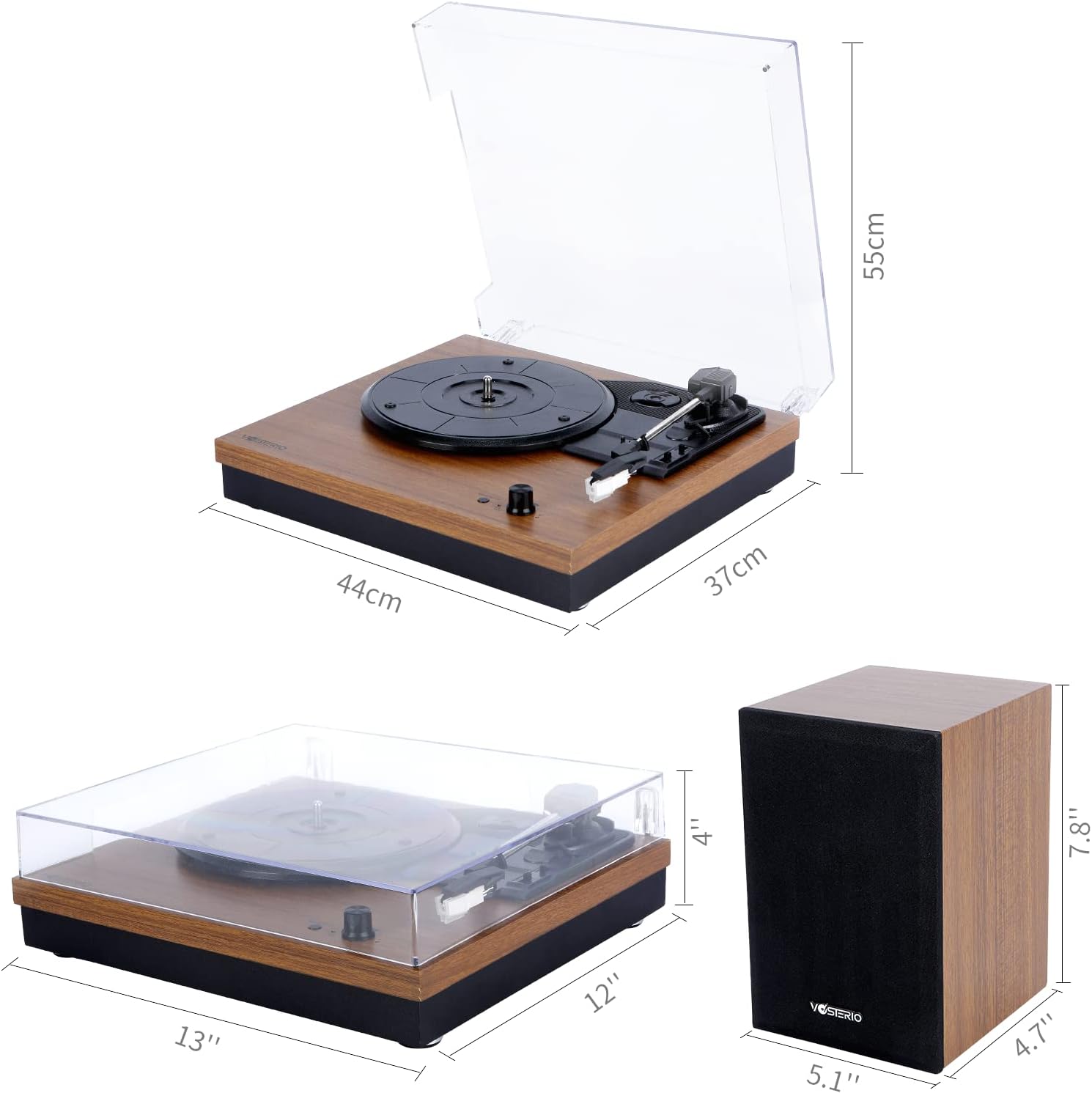 Platine Vinyle Bluetooth avec 2 Haut-parleurs stéréo, Bois Rétro Tourne Disque, 3 Vitesses de Lecture 33, 45 et 78 Tours, Sortie RCA, Aux-in