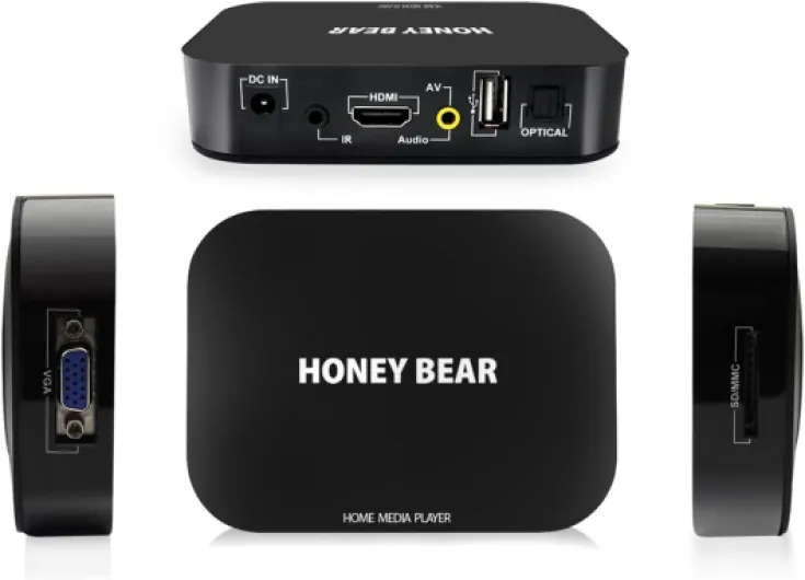 Honey Bear 1080p HD TV Mini Media Player - MKV - Lit Tous Les Fichiers De Disques Durs USB/Flash Drives/Cartes Mémoire - HDMI et Câbles AV Inclus