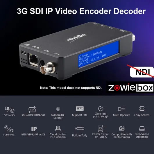 ZowieBox, SRT RTMP RTMPS RTSP, UVC vers SDI, SDI Video Capture Extender avec Loopout, Standalone H.265/H.264 Live Streaming avec PoE SDI only