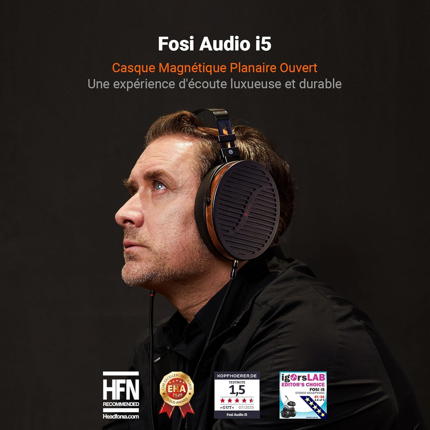 I5 Casque Magnétique Planaire Ouvert avec Diaphragme Ultra-Large de 97 mm, Métal CNC et Bois de Noyer, Casque de Studio Filaire Audiophile pour Appareils Multi-Sources