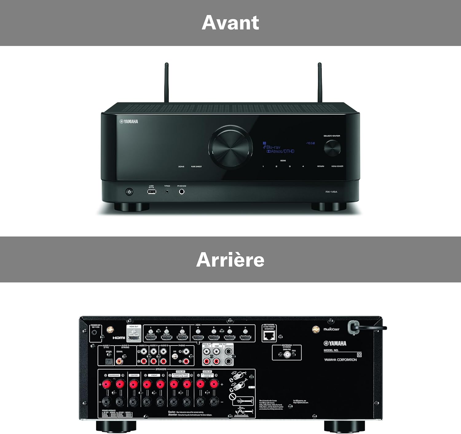 RX-V6A, noir – Amplificateur WiFi avec Dolby Atmos Height Virtualizer, fonctions Gaming et systèmes Voice Control – Système home cinéma 7.2
