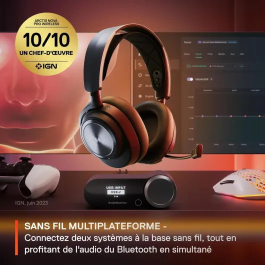SteelSeries Arctis Nova Pro Wireless - Casque gaming multi-système - Haut-parleurs magnétiques en néodyme - ANC - Autonomie illimitée - Micro ClearCast Gen 2 - PC, PS5, PS4, Switch, Mobile Nova Noir