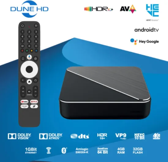 Homatics Box R 4K Plus Android TV 14 - Lecteur Multimédia - Chromecast - Mini PC - Netflix in 4 K Dolby Vision & Atmos - 4GB/32GB, AV1, Wi-FI 6, 1Gbit, ISO 4K DV P7 FEL MKV AFR - HDR10+ - DTS