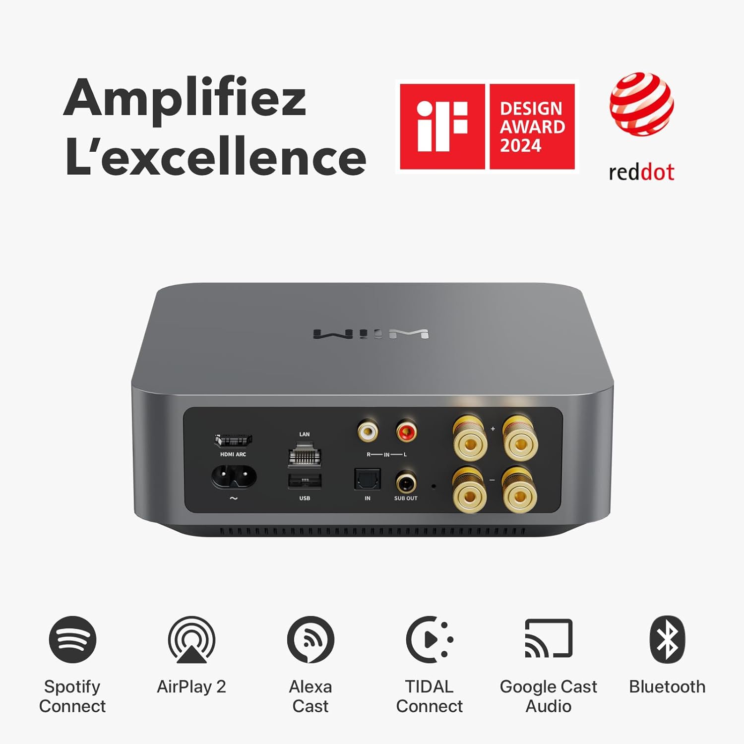 Amp : Amplificateur de Streaming Multiroom - Compatible avec AirPlay, Google Cast, Alexa - HDMI, Contrôle Vocal - Diffusez Depuis Spotify, Amazon Music, Tidal et Plus - Gris Spatial Amp Space Gray