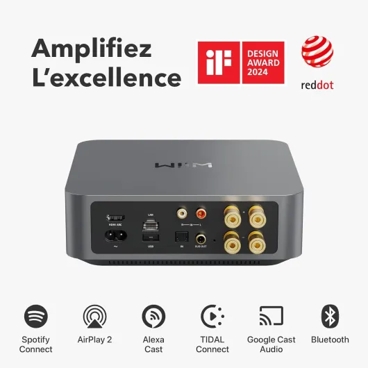 Amp : Amplificateur de Streaming Multiroom - Compatible avec AirPlay, Google Cast, Alexa - HDMI, Contrôle Vocal - Diffusez Depuis Spotify, Amazon Music, Tidal et Plus - Gris Spatial Amp Space Gray