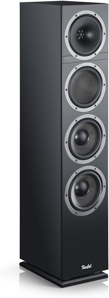 Theater 500 - Paire d'enceintes colonnes stéréo HiFi, système 3 voies, système bass reflex downfiring, son premium, même son à chaque position d'écoute - noir