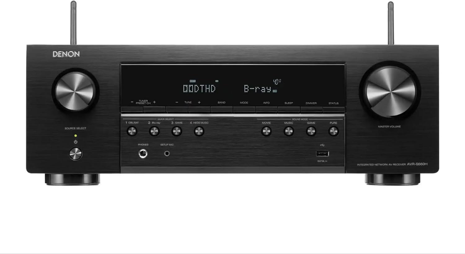 Denon AVR-S660H Amplificateur AV Home Cinéma 5.2 Canaux avec Son 3D, HDMI 8K, Bluetooth, WiFi, AirPlay 2, HEOS Multiroom, Compatible Alexa - Noir