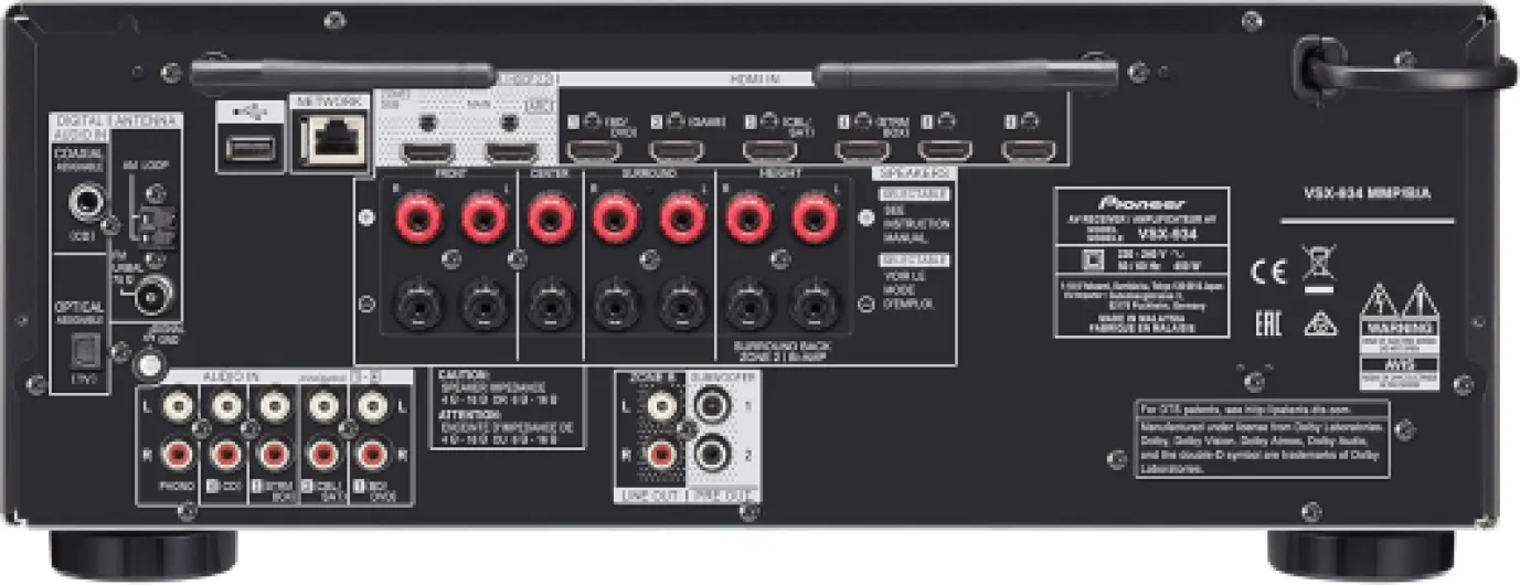 Pioneer VSX-934 Récepteur AV 7.2 (7x160 Watt, Dolby Atmos, DTS:X, Dolby Atmos Height Virtualizer, Sonos, Zone 2, AirPlay 2, Bluetooth, USB), Noir
