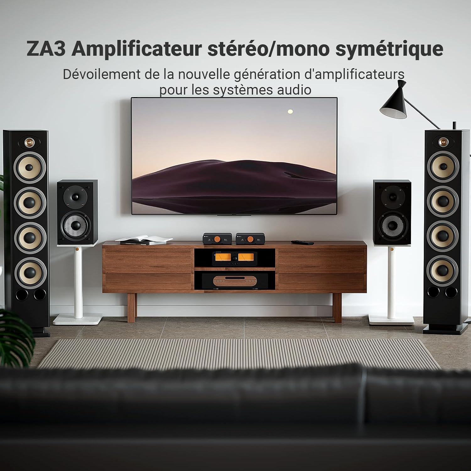 ZA3 Amplificateur Stéréo/Mono équilibré HiFi avec Puces d'ampli TPA3255, Mini Ampli Audio avec Entrées XLR RCA et Entrée de Déclenchement 12V pour Enceintes Passives de Bureau avec 48V 5A