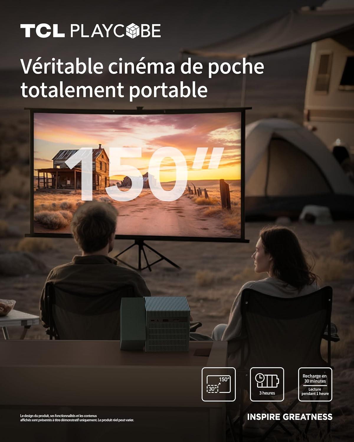 PlayCube 4K Videoprojecteur - [GTV/Netflix] Projecteur Mini Portable, 750 Lumens ISO, Wi-FI et Bluetooth, AutoFocus, Keystone, Réglable 360°, pour Home Cinéma, Intérieur, Extérieur, Gaming