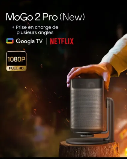 MoGo 2 Pro (New) 1080P Videoprojecteur Portable,avec Support Multi-Angle,Compatible avec Google TV & Netflix,430 Lumens ISO, 2X8W Haut-Parleurs, Autofocus, Protection Oculaire Intelligente Ensemble MoGo 2 Pro (nouveau)