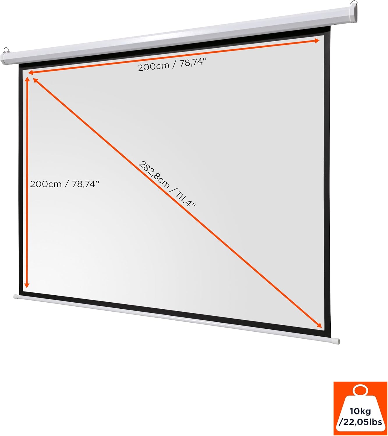 Basic Écran de Projection motorisé 110" - 200x200 cm 1:1 - Écran Full-HD 4K pour Le Home Cinéma ou présentations de Bureau - adapté au Montage Plafond ou au Mur - télécommande Incluse 110" - 1:1 - 200x200 cm Écran motorisé - Série : basic