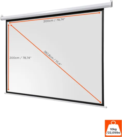 Basic Écran de Projection motorisé 110" - 200x200 cm 1:1 - Écran Full-HD 4K pour Le Home Cinéma ou présentations de Bureau - adapté au Montage Plafond ou au Mur - télécommande Incluse 110" - 1:1 - 200x200 cm Écran motorisé - Série : basic