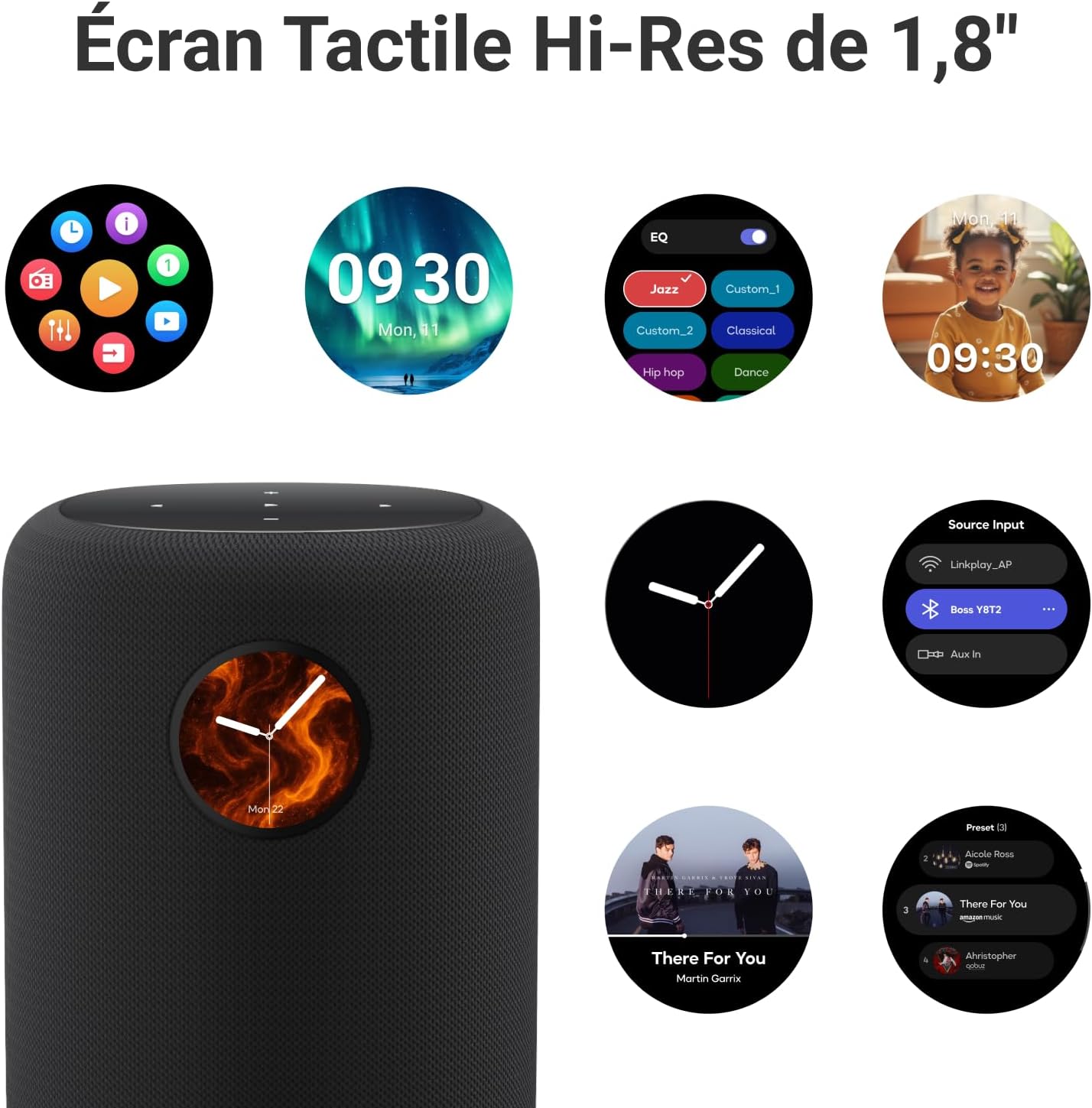 Sound Enceinte Intelligente avec Écran Tactile 1,8″, Audio Hi-Res 24 Bits/192 kHz, AI RoomFit™, 100W, Wi-FI 6E/Bluetooth 5.3, Multiroom Stéréo, Télécommande Incluse, Noir