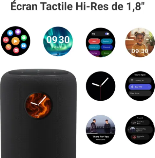 Sound Enceinte Intelligente avec Écran Tactile 1,8″, Audio Hi-Res 24 Bits/192 kHz, AI RoomFit™, 100W, Wi-FI 6E/Bluetooth 5.3, Multiroom Stéréo, Télécommande Incluse, Noir