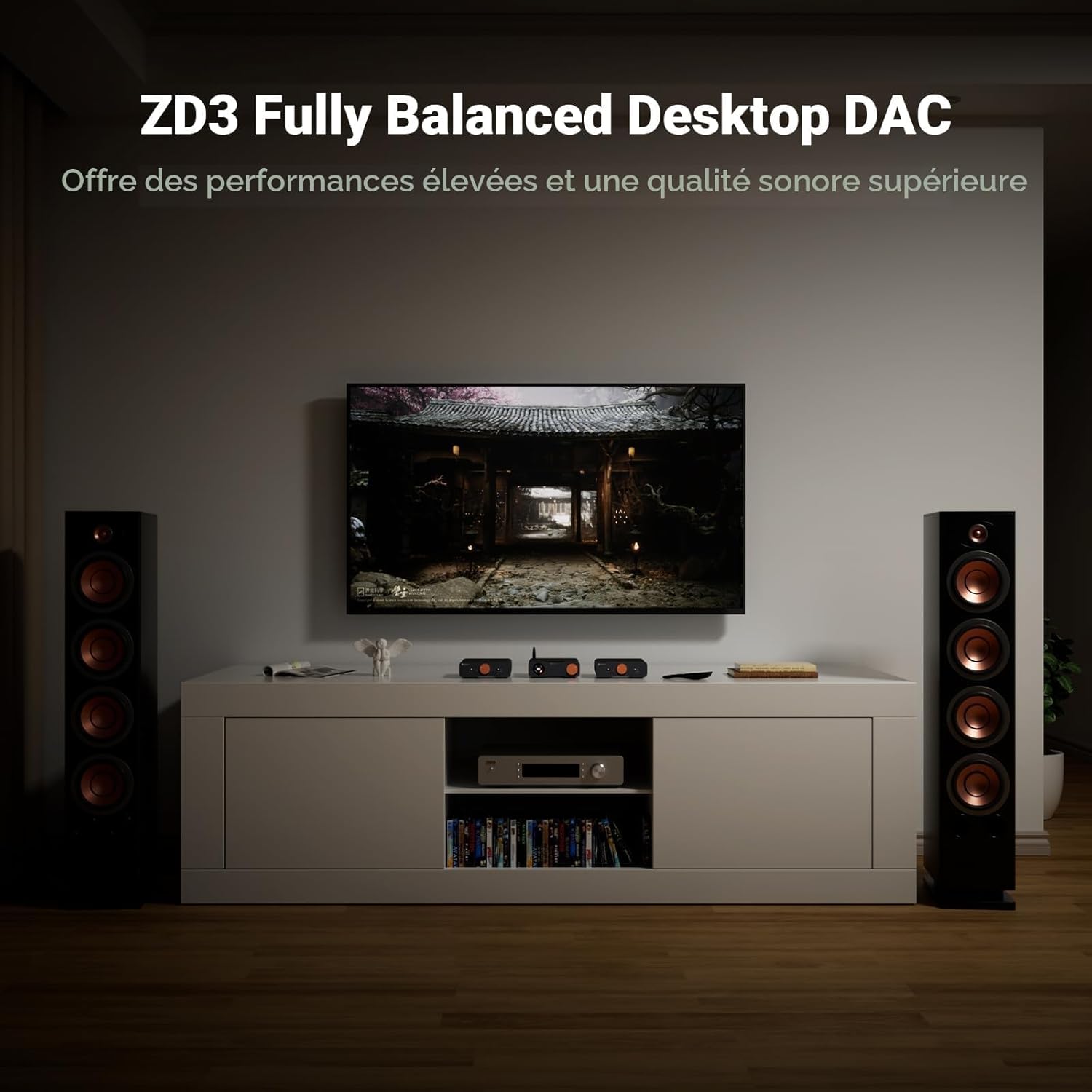 ZD3 Préamplificateur de Bureau DAC Entièrement équilibré avec Amplificateur Stéréo Domestique ES9039Q2M, Bluetooth/USB/Optique/Coaxial/TV Entrée HDMI Arc, Sortie XLR/RCA avec Télécommande