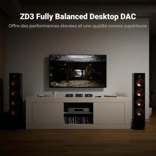 ZD3 Préamplificateur de Bureau DAC Entièrement équilibré avec Amplificateur Stéréo Domestique ES9039Q2M, Bluetooth/USB/Optique/Coaxial/TV Entrée HDMI Arc, Sortie XLR/RCA avec Télécommande