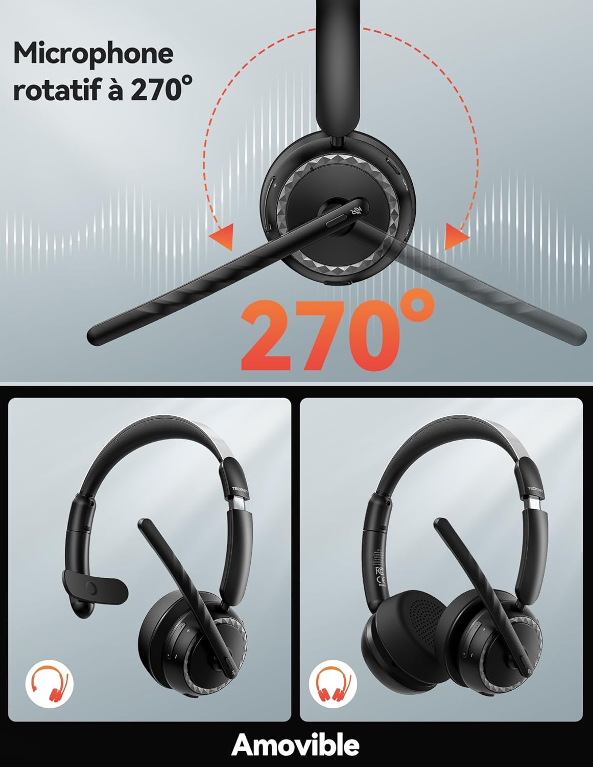 Casque Bluetooth sans Fil avec Micro, Casque avec Micro à Anti-bruit IA, Station de Charge, Dongle USB, Autonomie 55h, Casque Micro sans Fil Rechargeable pour Bureau, Maison, Centres d' Appels Noir