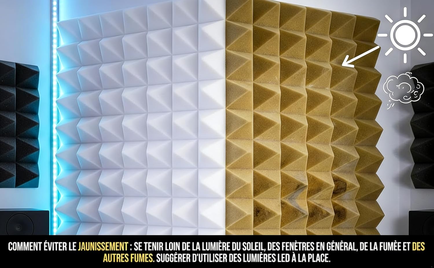 Panneaux Acoustiques en Mousse Lot de 24 25x25x5cm, Mousse Phonique Haute Densité pour Réduction de l’Écho, Studio, Gaming, Podcast et Bureau à Domicile, Blanc Perle 24 Pièces - 25x25x5cm Perle Blanche