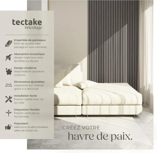 ® Lot de 4 panneaux acoustiques muraux et pour plafond, en Bois MDF, 120 x 60 x 2,1 cm par panneau mural decoratif pour isolation phonique Chambre, Bureau, Studio de musique Decoration murale Lot de 4 Chêne Gris Clair
