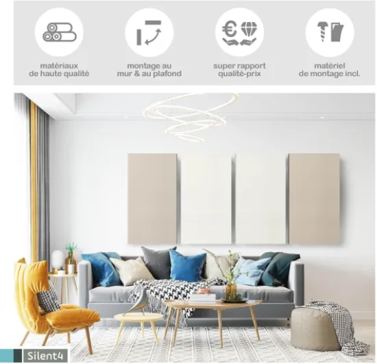 ® Absorbeur acoustique mur & plafond 120x60x5cm, montage par vis, acoustique améliorée prouvée par panneau acoustique avec revêtement en tissu blanc Plafond & mur: 120x60x5cm 30 Blanc Cadre en bois