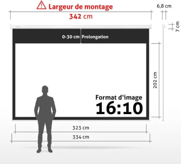 ESMART Professionnel MIROLO Écran de Projection Manuel 342 cm Image 323 x 202 cm (150") 16:10 - Écran de projecteur Home cinéma écran Rollo LCD LED