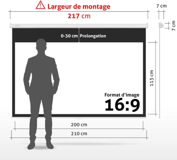 ESMART Economy EXR Écran de Projection Manuel 217 cm Image 200 x 113 cm (90") - Format 16:9 - Écran de projecteur Home cinéma écran Rollo LCD LED 200 x 113 cm (90") 16:9 Tissu: Blanc Écran de projection manuel Economy EXR Series