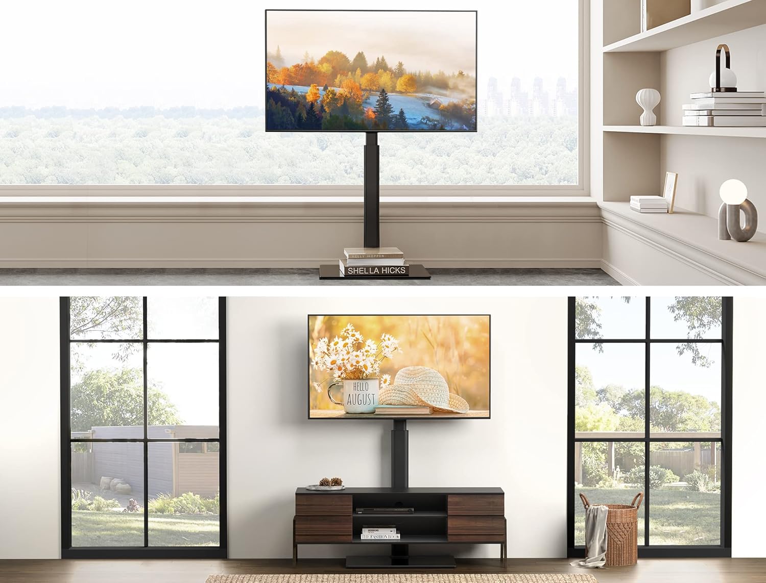 Support TV sur Pied pour TV de 32 à 60 Pouces, Pied TV Réglable en Hauteur jusqu'à 30 kg Max VESA 600 x 400 mm, Noir Modern