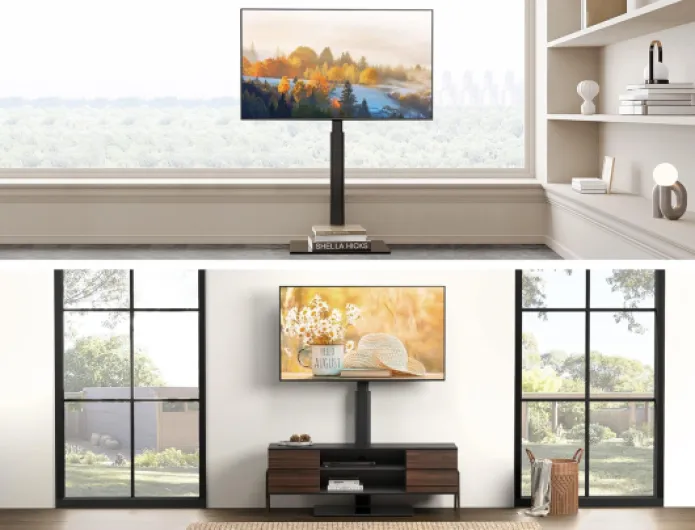 Support TV sur Pied pour TV de 32 à 60 Pouces, Pied TV Réglable en Hauteur jusqu'à 30 kg Max VESA 600 x 400 mm, Noir Modern