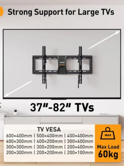Support Mural TV Inclinable pour téléviseurs de 37-82 Pouces Plasma OLED LCD jusqu'à 60 kg, Fixation Murale TV inclinable pour téléviseurs Plats ou incurvés Max VESA 600x400mm, PGLT5