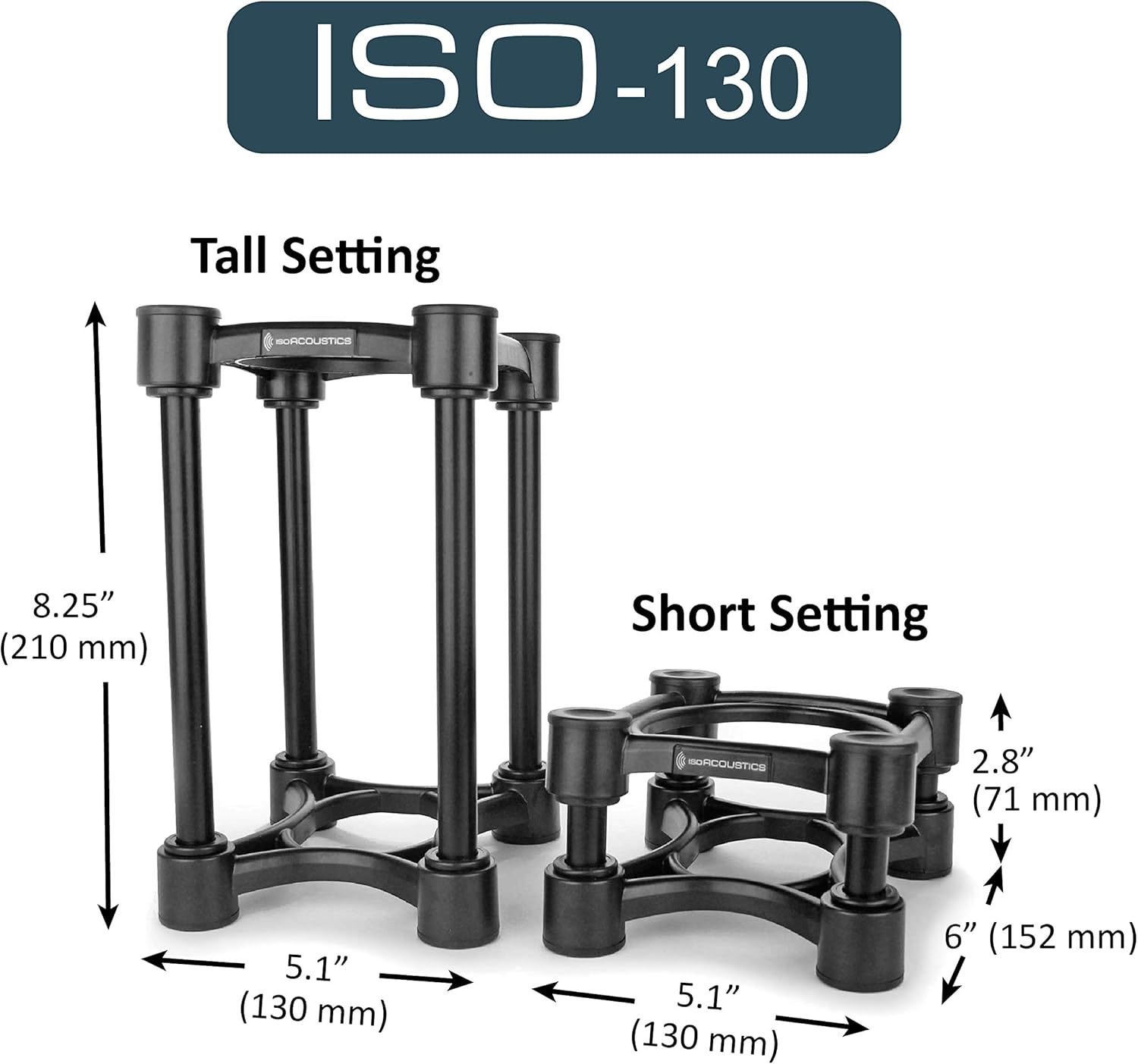 IsoAcoustics Iso-Stand Series Speaker Isolation Stands with Height & Tilt Adjustment: Iso-130 (13 x 15.2 cm) Pair