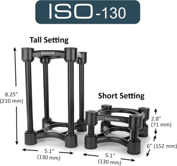 IsoAcoustics Iso-Stand Series Speaker Isolation Stands with Height & Tilt Adjustment: Iso-130 (13 x 15.2 cm) Pair
