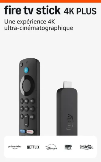 Amazon Fire TV Stick 4K Plus, avec prise en charge du Wi-Fi 6 et des technologies Dolby Vision/Atmos et HDR10+, Trouvez vos séries plus rapidement avec Alexa+