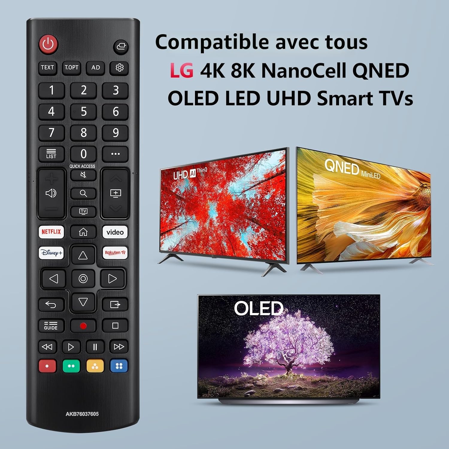 Télécommande Universelle de Rechange pour LG-Smart-TV-Remote, télécommande Infrarouge améliorée pour TV LG, avec Netflix, Disney+, Rakuten TV Boutons pour LG TV Télécommande
