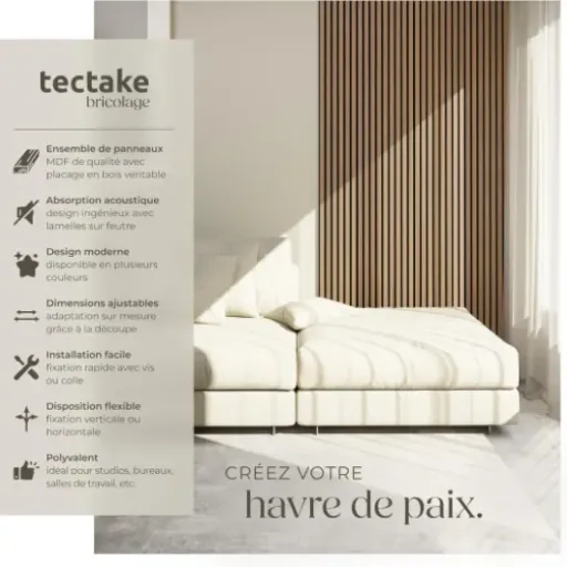 Test tectake panneaux acoustiques MDF 120x60 : ça calme un peu le bruit et ça habille bien le mur