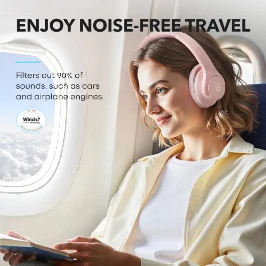 Soundcore by Anker Q20i Hybrid Active Noise Cancelling Headphones, Wireless Over-Ear Bluetooth, 40H Long ANC Playtime, Hi-Res Audio, Big Bass, Customize via an App, Transparency Mode (Pink)