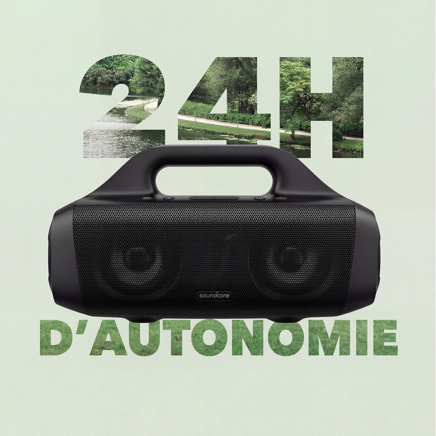 Motion Boom Enceinte Bluetooth, Enceinte Bluetooth puissante avec Drivers Titane, IPX7, 24h, App, Poignée, Enceinte Portable pour Le Camping - BassUp, application, poignée intégrée, haut-parleur extérieur pour camping, piscine, plage, jardin