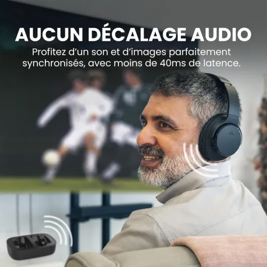 Ensemble – Casque TV sans Fil Bluetooth pour Regarder la Télévision, Son Clair, Installation Facile, Base de Recharge, 35h Autonomie, Confortable, Compatible avec Optique, AUX et Bluetooth