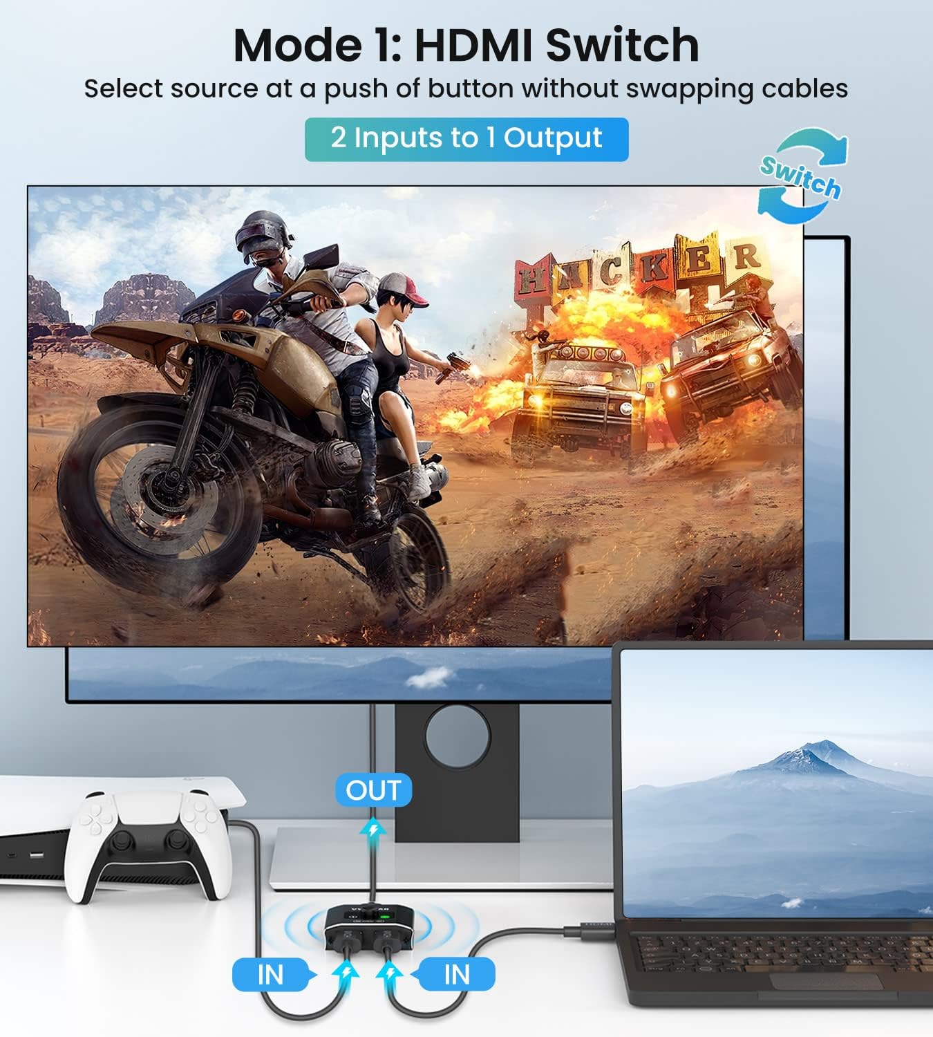 Répartiteur HDMI, commutateur HDMI 4K @ 60 Hz, répartiteur en aluminium 2 en 1 sortie/1 entrée 2 sorties, prend en charge 4K 3D 1080p Dolby, commutateur pour Fire TV Stick, Xbox, PS5/4/3, Blu-Ray, DVD Noire