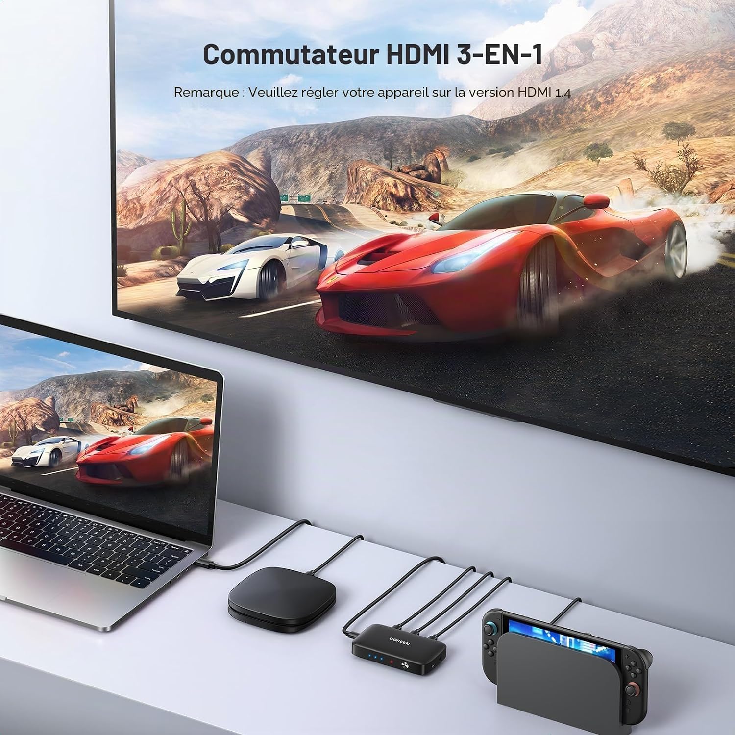 Switch HDMI 4K 30Hz Commutateur 3 Entrées 1 Sortie 1080P 60Hz 3D Télécommande IR Compatible avec PS5 PS4 PS3 Switch 2 Xbox One TV Stick Box Chromecast Lecteur Blu Ray DVD Moniteur Projecteur