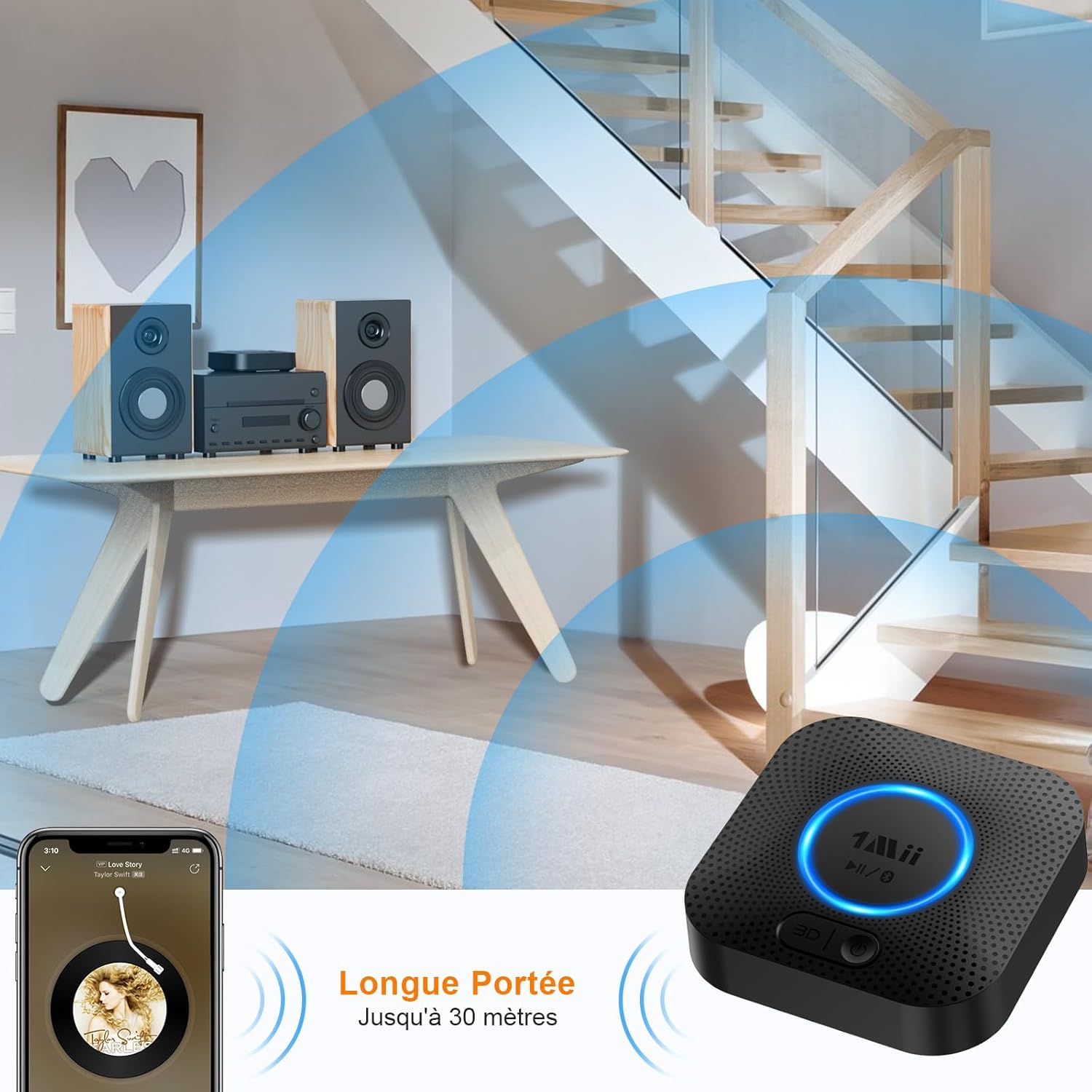 B06+ Recepteur Bluetooth, Adaptateur Bluetooth 5.3 - pour Système Stéréo Domestique, avec aptX HD/Adaptive, 3D Surround, Récepteur Bluetooth pour Haut-Parleurs