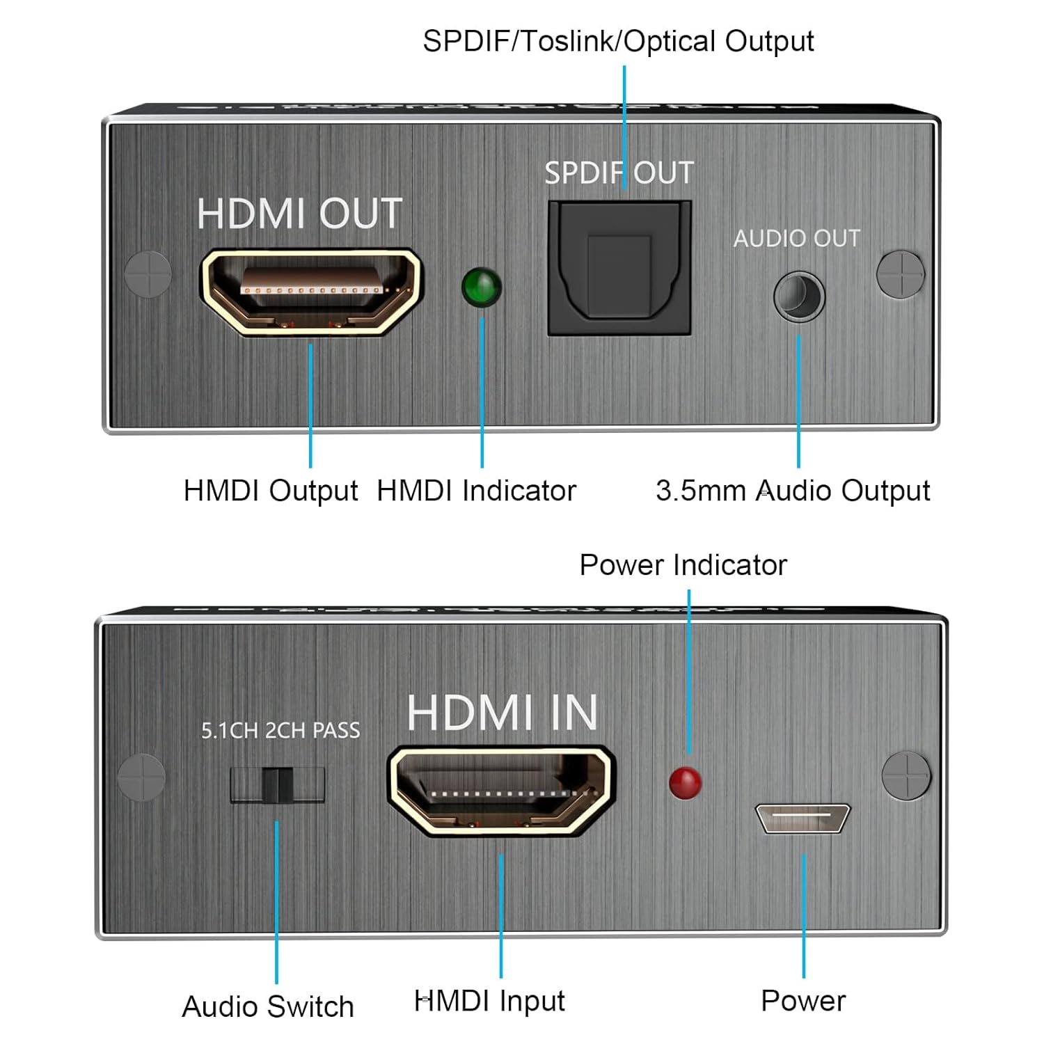 HDMI Audio Extractor, Convertisseur HDMI Optique 4Kx2K Extracteur Audio HDmi pour PS3 Xbox HD DVD PS4 Sky HD Plasma Blu-Ray Home Cinéma Soutien 3D 4K-Aluminum le noir
