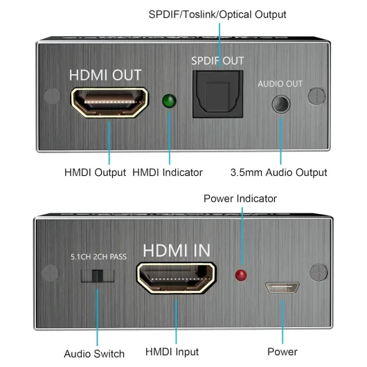 HDMI Audio Extractor, Convertisseur HDMI Optique 4Kx2K Extracteur Audio HDmi pour PS3 Xbox HD DVD PS4 Sky HD Plasma Blu-Ray Home Cinéma Soutien 3D 4K-Aluminum le noir
