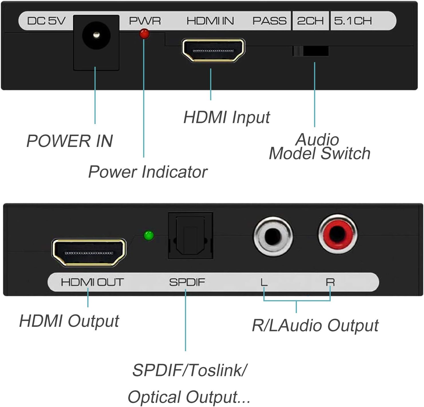 Extracteur HDMI Audio 4K x 2K,Ozvavzk Convertisseur HDMI vers HDMI Vidéo Extractor Audio SPDIF/Optique L/R Stéréo 3D pour PS3 Box HD DVD PS4 Sky HD Blu-ray Home Ciném