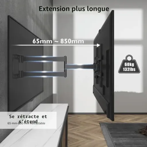 Test BONTEC Support Mural TV Pivotant 850 mm : le bras long qui fait le job sans se ruiner