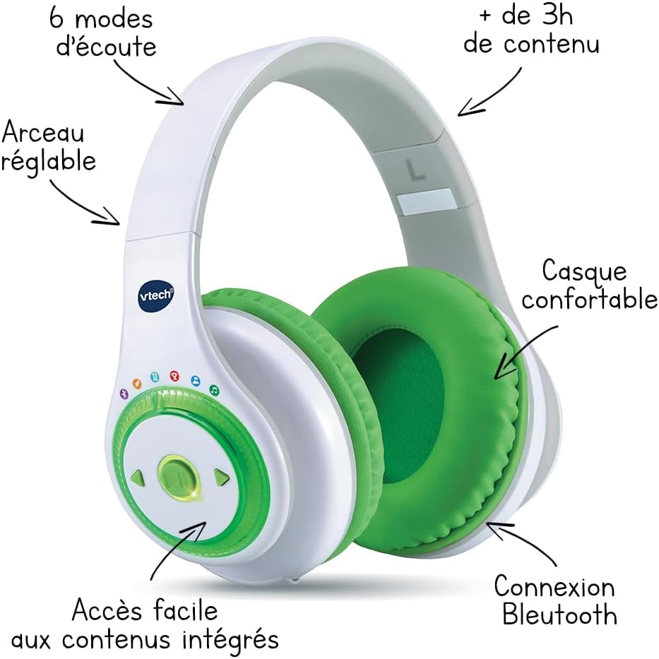 Kidi Audio Max, Mon Casque Interactif 7 en 1, Casque Audio Réglable, sans Fil, Bluetooth, Histoires, Relaxation, Chansons, Musiques, Cadeau Enfant de 4 Ans à 12 Ans - Contenu en Français