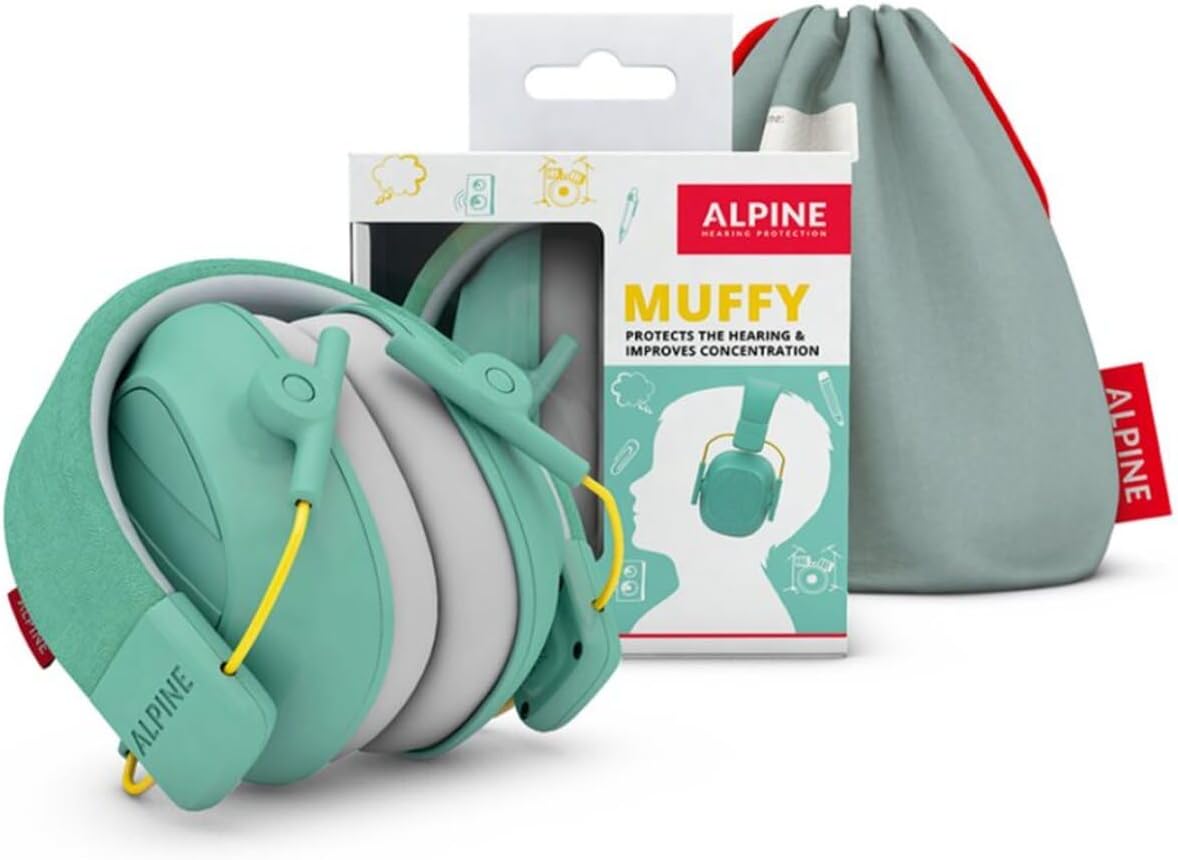 Muffy Casque Anti-Bruit - Enfants jusqu’à 16 ans - Protection Auditive Certifiée CE - Réduction du Bruit 25 dB - Produit Sensoriel pour l’Autisme - Confortable et Réglable - Menthe