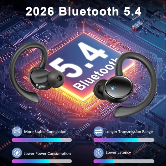 Ecouteurs Bluetooth sans Fil Sport, 2026 Écouteur Bluetooth 5.4 avec HiFi Stéréo, 50H Écouteur Bluetooth 4 ENC Réduction Bruit Mic, Écran LED Casque pour Running, IP7 Étanche Oreillette Bluetooth
