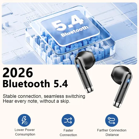 Ecouteurs Bluetooth sans Fil, Écouteurs Bluetooth 5.4 2026 Écouteurs sans Fil avec 4 ENC Réduction de Bruit Mic, IP7 Étanches Oreillette Bluetooth 56H Stéréo USB-C Contrôle d'APP pour Sport/Travail