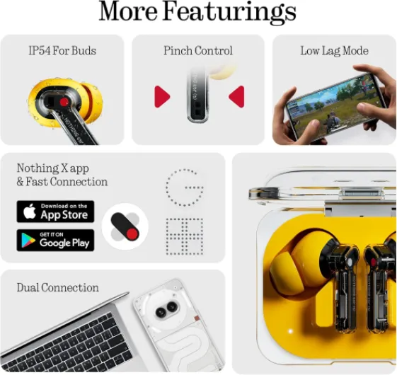 Ear (a) ecouteurs Bluetooth sans Fil avec Intégration de ChatGPT, Réduction Active du Bruit, Algorithme Bass Enhance et Jusqu’à 42,5 Heures d’écoute - Jaune Jaune Ear (a)